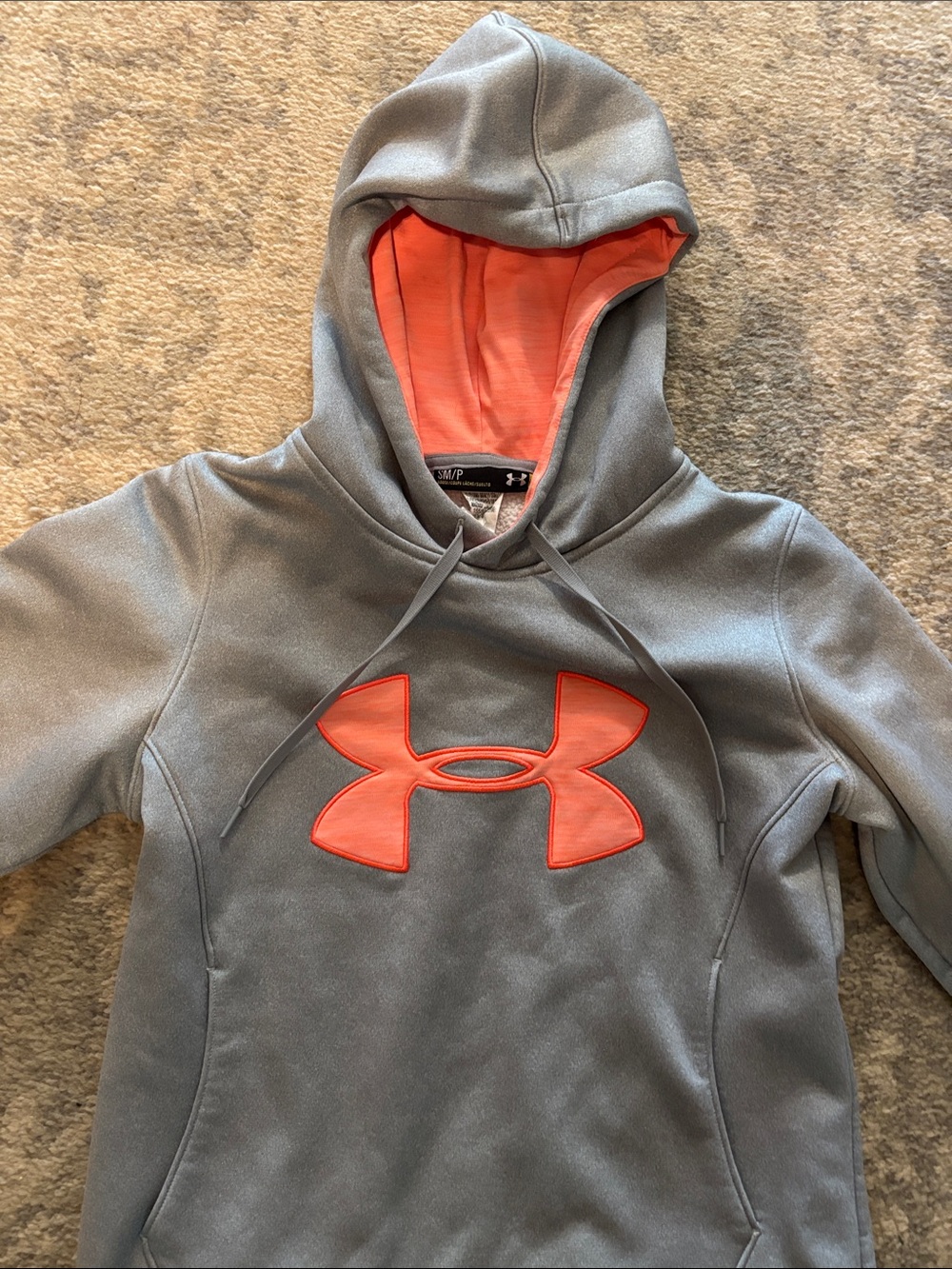 Under Armour Women’s small Gray Hoodie with Orange Logo and Lined Hood